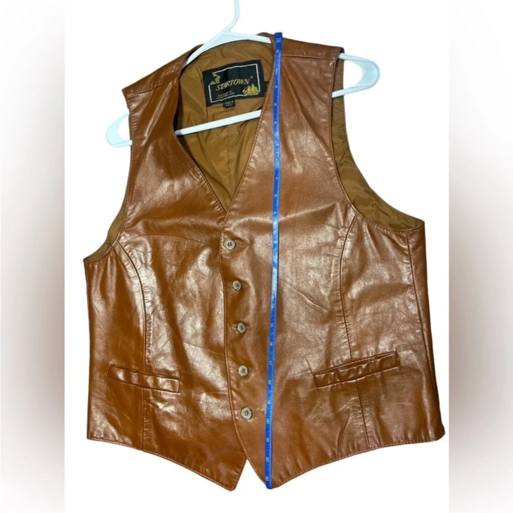 Brown Leather V-Neck Fitted Vest 42 Reg